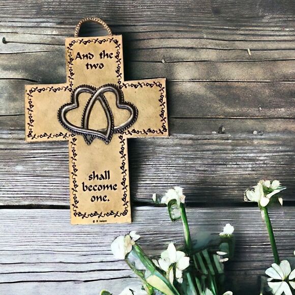 R.Nelson And the two shall become One Cross Hearts Religious Wedding Giftware - Picture 1 of 16